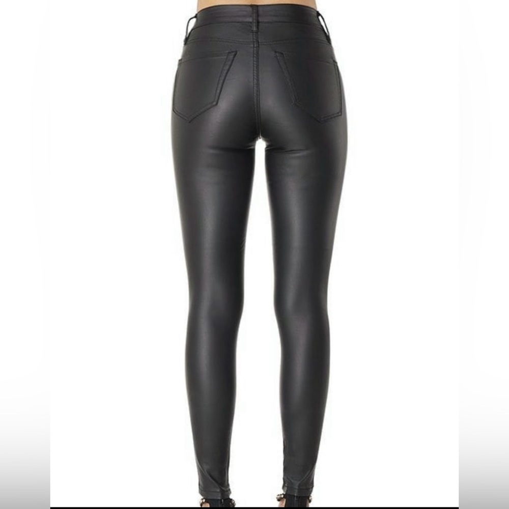 Women's Black Faux Leather Pants - Picture 2 of 3